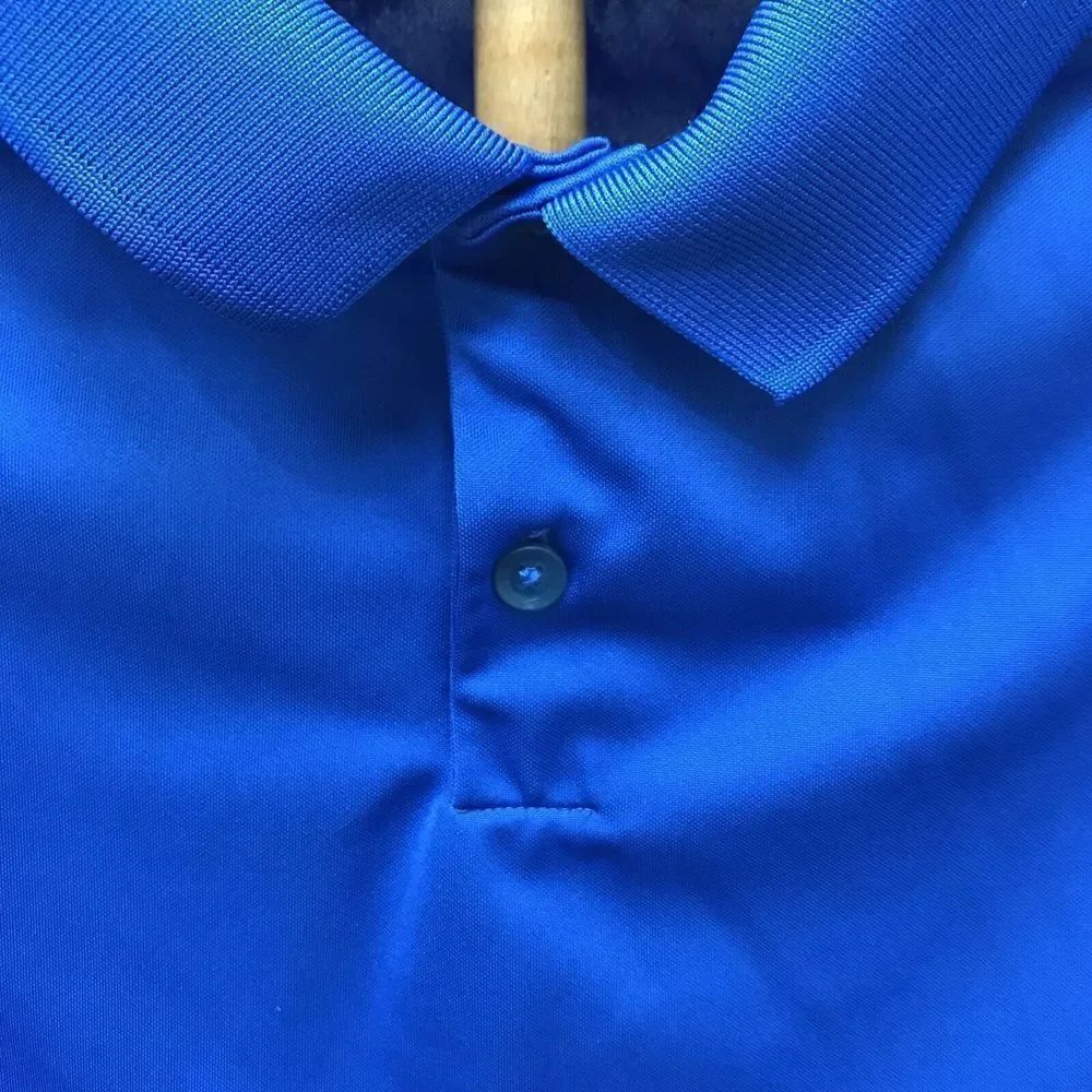 NIKE GOLF POLO SHIRT XL BLUE Logo DRI-FIT PERFORMANCE Button Collar Stretch